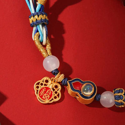 Buddha Stones 925 Sterling Silver Handmade Gourd Blessing String Reincarnation Knot Bracelet Bracelet BS 7