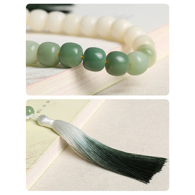 Buddha Stones Natural Gradient Bodhi Seed Fortune Money Bag Lotus Wisdom Tassel Wrist Mala Wrist Mala BS 6