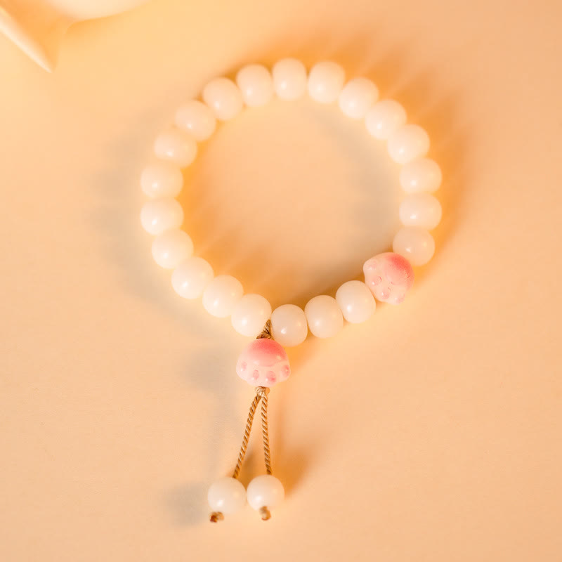 Buddha Stones Natural Bodhi Seed Lovely Paw Lucky Cat Paw Peace Bracelet Bracelet BS Pink&String