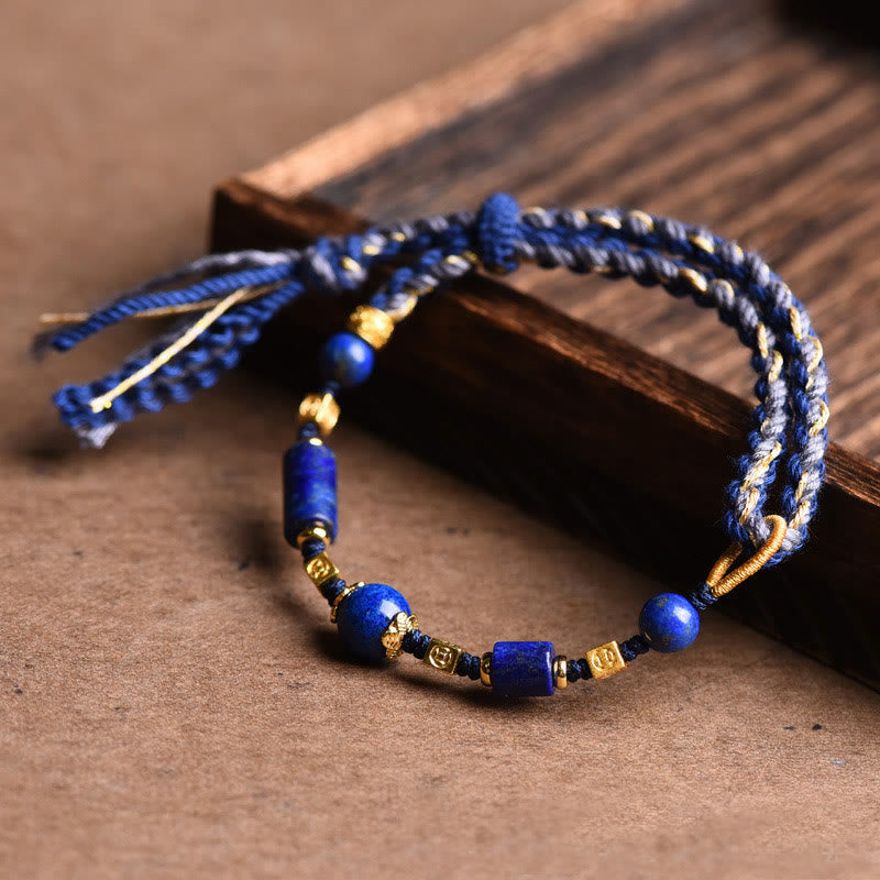 Buddha Stones Handmade Natural Lazurite Bead Positive Rope Bracelet - image 0