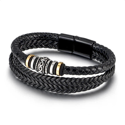 Buddha Stones Leather Layered Titanium Steel Balance Braided Bracelet Bracelet BS 1