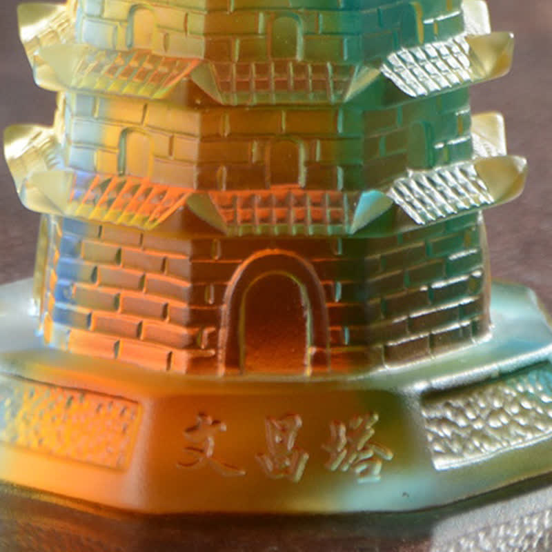 Buddha Stones Feng Shui Wenchang Tower Handmade Liuli Crystal Pagoda Art Piece Luck Home Office Decoration Decorations BS 11
