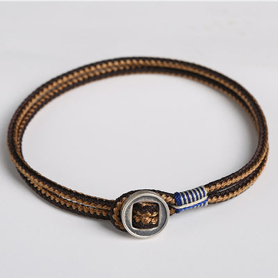 Buddha Stones  925 Sterling Silver Handmade Button Protection Weave String Bracelet Bracelet BS 9