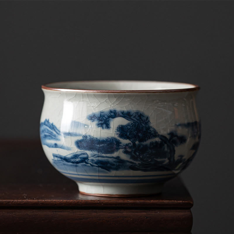 Buddha Stones Mountain Landscape Lotus Orchid Pavilion Gathering Ceramic Teacup Kung Fu Tea Cup Cup BS Mountain Landscape 7.8cm*5.2cm*120ml