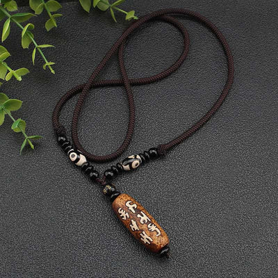 Buddha Stones Tibet Om Mani Padme Hum Dzi Bead Avalokitesvara Pattern Wealth Necklace Pendant Necklaces & Pendants BS 10