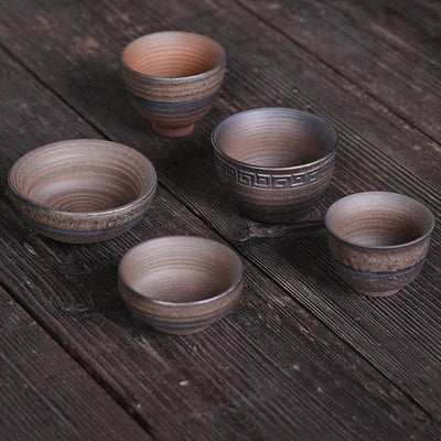 Buddha Stones Simple Brown Striped Texture Ceramic Teacup Kung Fu Tea Cup Bowl Cup BS 27
