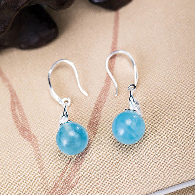 Buddha Stones 925 Sterling Silver Natural Aquamarine Leaf Flower Peace Earrings Necklace Earrings BS 2