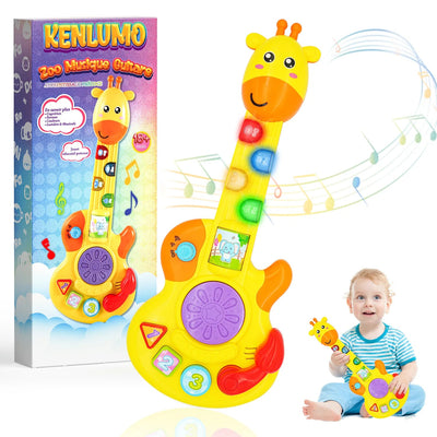 Fidtoy Giraffe Musical Guitar Toy for Toddlers – Light Up Kids Guitar with Piano, Drum, Animal Sounds, Shape Matching, and Music Modes