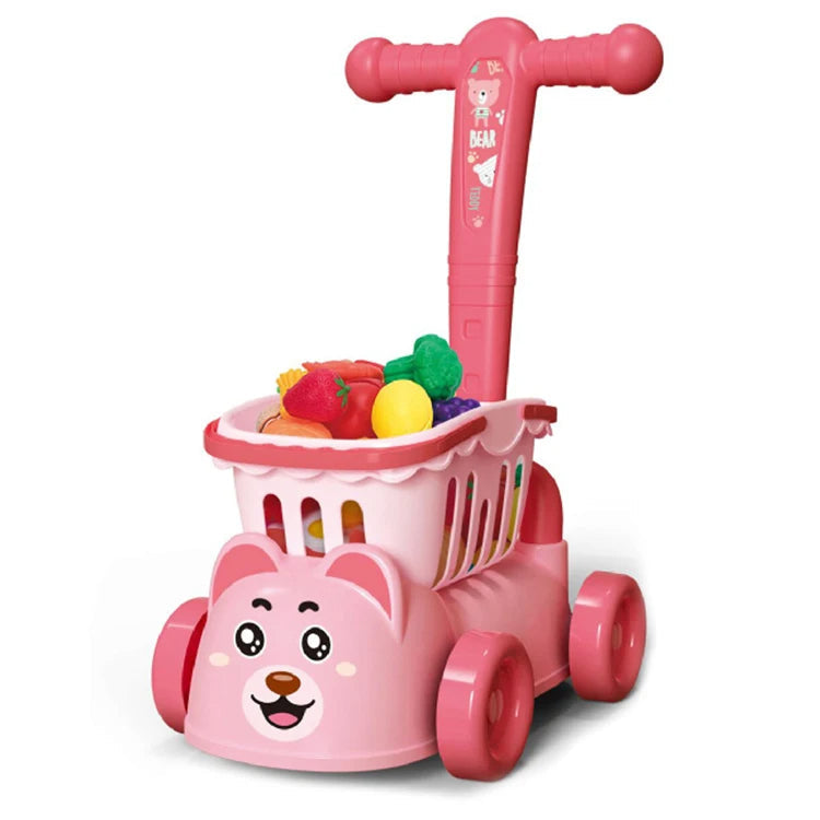 Fidtoy Kids Grocery Shopping Cart Toy Set with Fruits and Vegetables – Pretend Play Kitchen Market Role Play Toy for Toddlers Age 3+