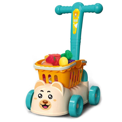Fidtoy Kids Grocery Shopping Cart Toy Set with Fruits and Vegetables – Pretend Play Kitchen Market Role Play Toy for Toddlers Age 3+