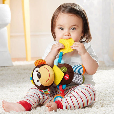 Jouet de dentition en peluche Fidtoy avec hochet – Jouet d'activité sensorielle doux pour la dentition des bébés, le jeu en poussette et les voyages