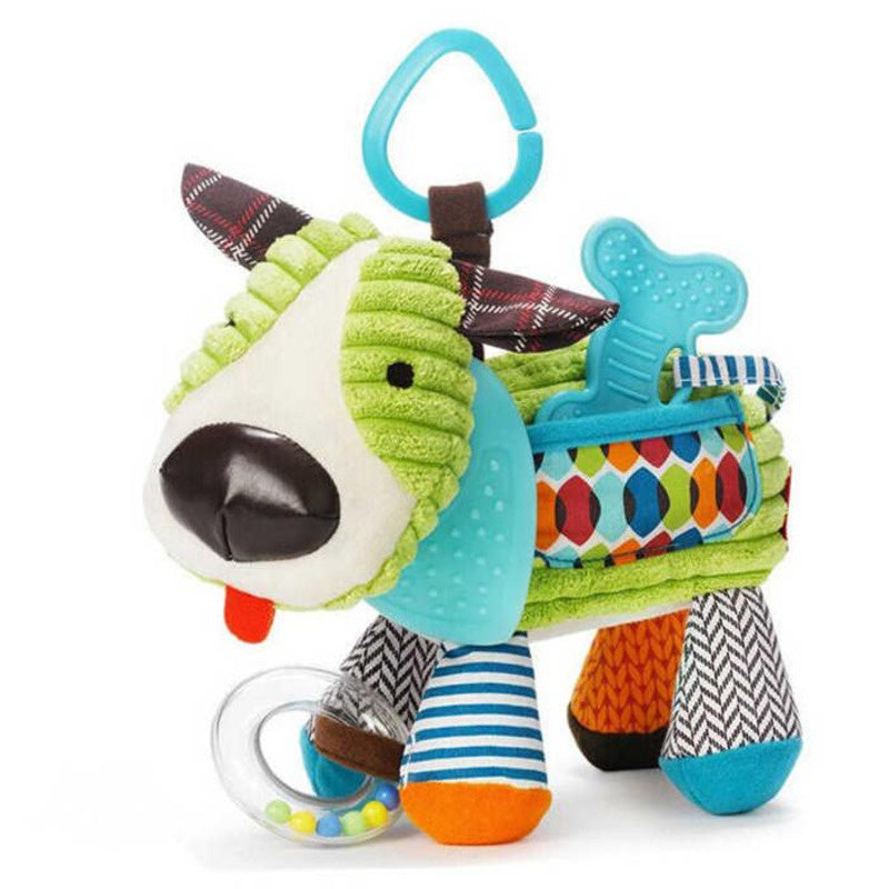 Jouet de dentition en peluche Fidtoy avec hochet – Jouet d'activité sensorielle doux pour la dentition des bébés, le jeu en poussette et les voyages