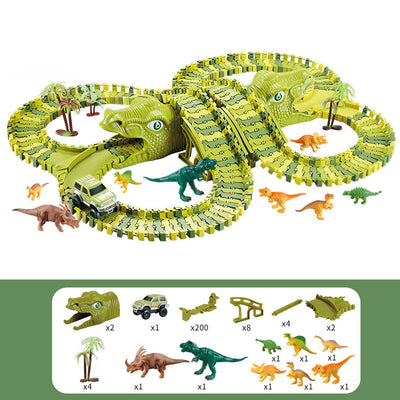 Fidtoy Dinosaur Race Track Set for Kids – Flexible Jurassic Track with Motorized Dinosaur Car, 360° Loop, Bridge, Dinosaur Figures, and Creative Building Play