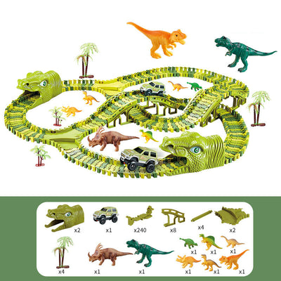 Fidtoy Dinosaur Race Track Set for Kids – Flexible Jurassic Track with Motorized Dinosaur Car, 360° Loop, Bridge, Dinosaur Figures, and Creative Building Play