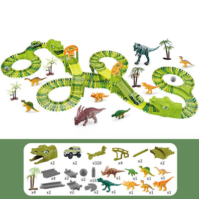 Fidtoy Dinosaur Race Track Set for Kids – Flexible Jurassic Track with Motorized Dinosaur Car, 360° Loop, Bridge, Dinosaur Figures, and Creative Building Play