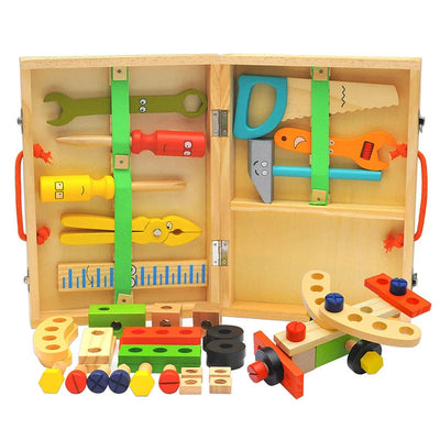 Fidtoy Wooden Tool Box Toy for Kids – Montessori Pretend Play Construction Set