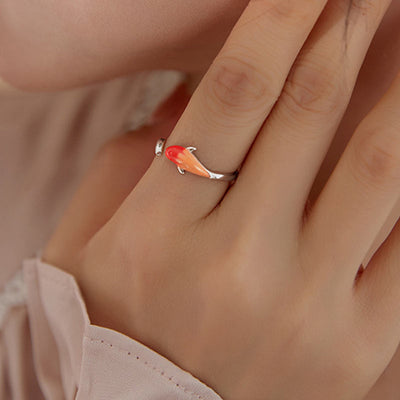 Buddha Stones Koi Fish Copper Balance Luck Adjustable Ring Rings BS 2