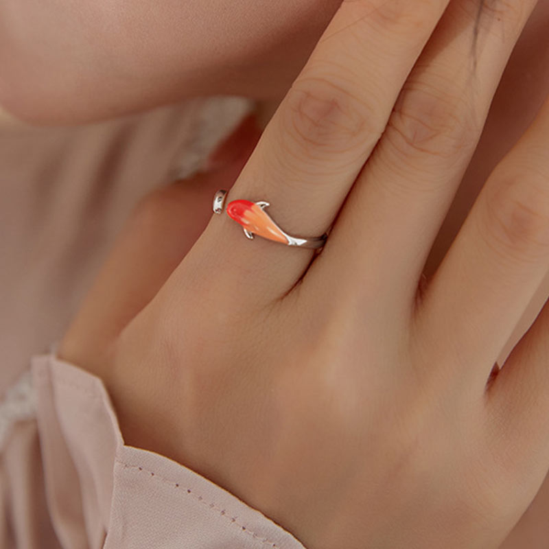 Buddha Stones Koi Fish Copper Balance Luck Adjustable Ring Rings BS 2