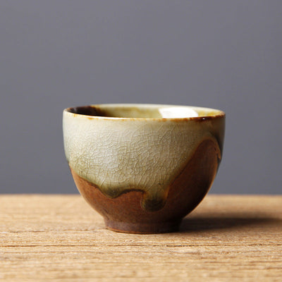 Buddha Stones Vintage Brown Beige Kiln Change Ceramic Teacup Kung Fu Tea Cup Bowl Cup BS 6.3cm*4.3cm*60ml