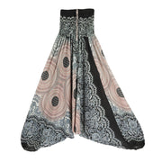 Foviel Two Style Wear Round Geometric Pattern Loose Smocked Harem Trousers Jumpsuit High Waist Women's Yoga Pants