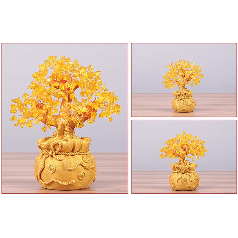 Arbre à monnaie en citrine naturelle Foviel – Ornement en pierres précieuses Feng Shui pour la prospérité