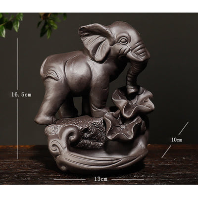 Buddha Stones Tibetan Elephant Purple Clay Backflow Smoke Fountain Peace Healing Incense Burner Decoration Incense Burner BS 6