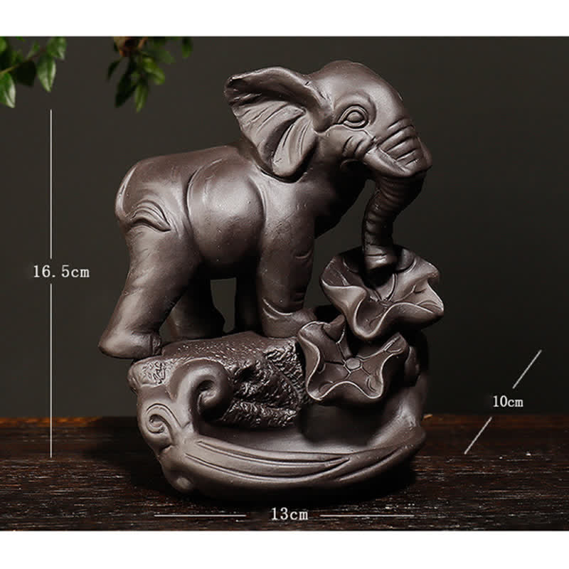 Buddha Stones Tibetan Elephant Purple Clay Backflow Smoke Fountain Peace Healing Incense Burner Decoration Incense Burner BS 6