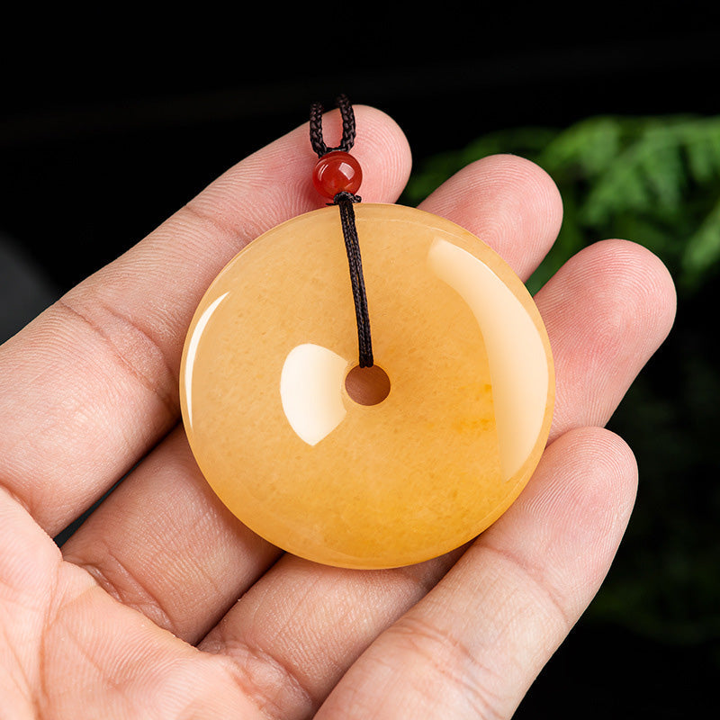 Buddha Stones Round Golden Silk Jade Peace Buckle Wealth Pendant Necklace Necklaces & Pendants BS 3
