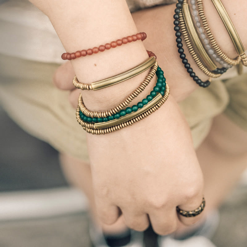 Buddha Stones Tibetan Various Agate Stone Copper Protection Triple Wrap Bracelet Bracelet BS main