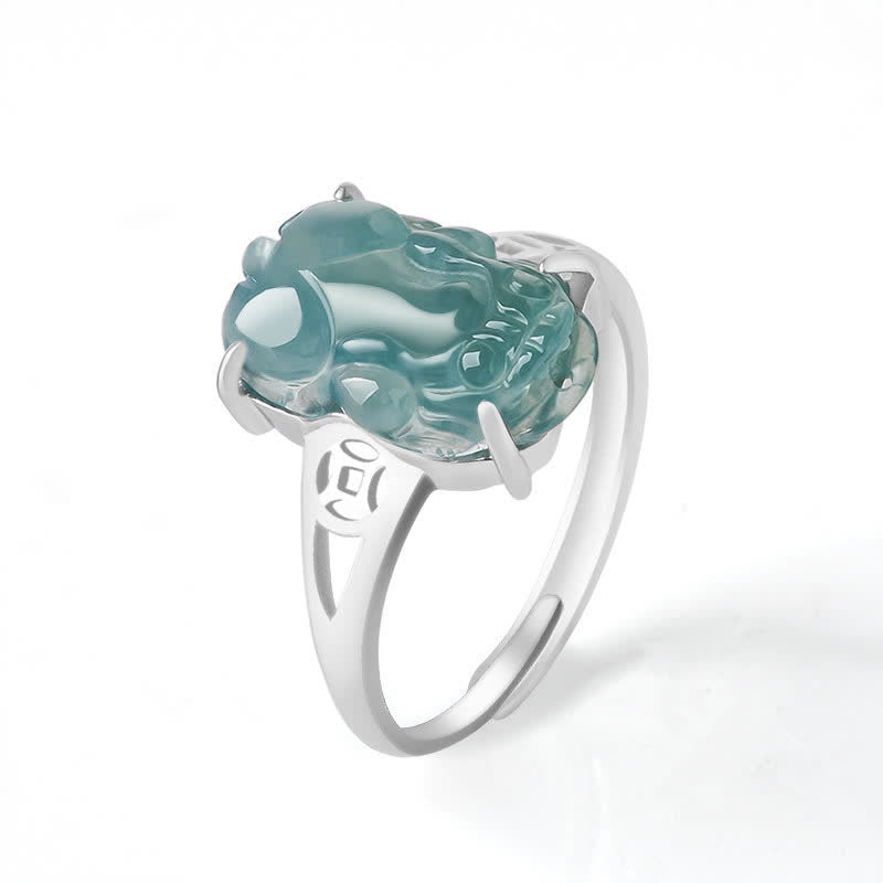 Buddha Stones 925 Sterling Silver Fengshui Wealth Prosperity Jade PiXiu Luck Ring Ring BS Women