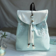 Buddha Stones Handmade Embroidered Large Capacity Canvas Backpack Backpack BS Pear Blossom