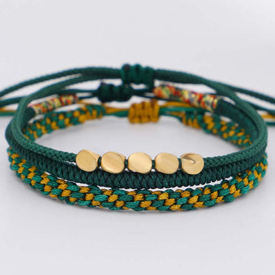 Buddha Stones 3 PCS Tibetan Copper Beads Healing Protection Luck Bracelet Set Bracelet BS 2