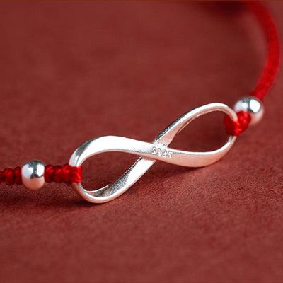 Buddhastoneshop 925 Sterling Silver Endless Knot Protection Luck Red String Bracelet Anklet
