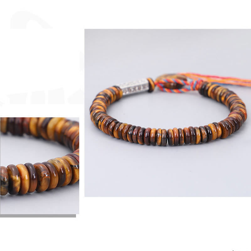 Bracelet de protection Foviel en œil de tigre tibétain avec mantra Om Mani Padmé Hum