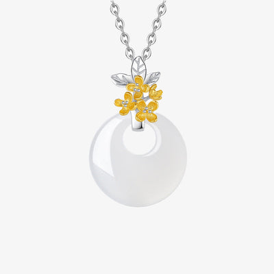 Buddha Stones 925 Sterling Silver Round Chalcedony Twelve Months Flower Harmony Necklace Pendant Necklaces & Pendants BS Osmanthus