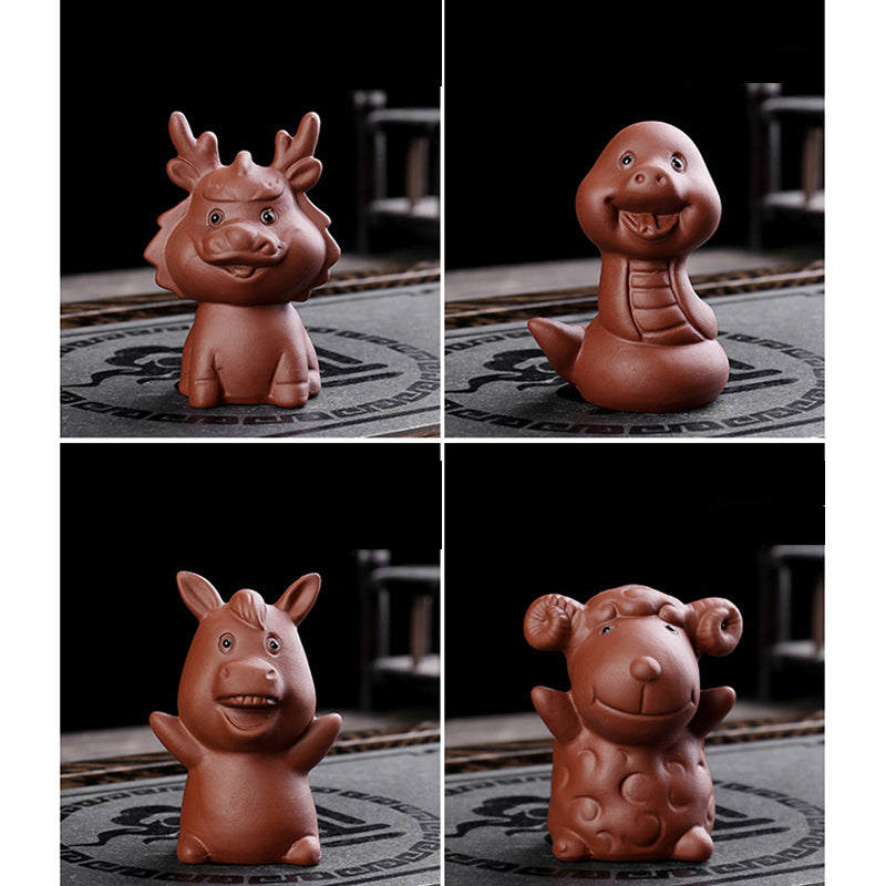 Buddha Stones Chinese Zodiac Purple Clay Wealth Ceramic Tea Pet Home Figurine Decoration Decorations BS 20