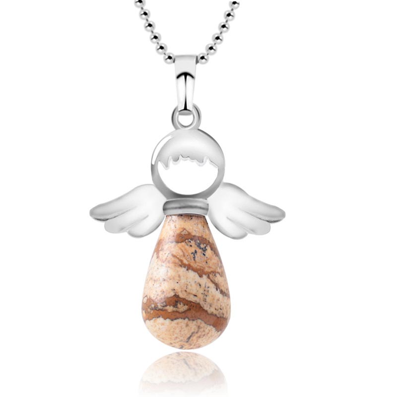 Buddha Stones Little Angel Wings Natural Crystal Luck Necklace Pendant - Picture Jasper - image 25