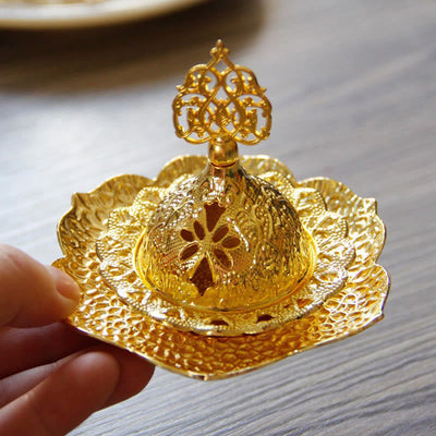 Buddha Stones Gold Leaf Coaster Spiritual Mini Alloy Metal Incense Burner Incense Burner BS 7