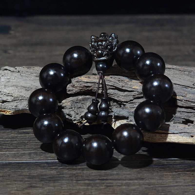 Foviel Rosewood Green Sandalwood Small Leaf Red Sandalwood Dragon Carved Protection Bracelet