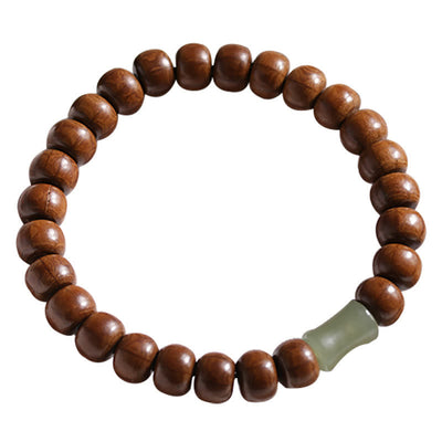 Buddha Stones Natural Abelia Biflora Wood Hetian Jade Bamboo Bead Warding Off Evil Spirits Bracelet Bracelet BS 8