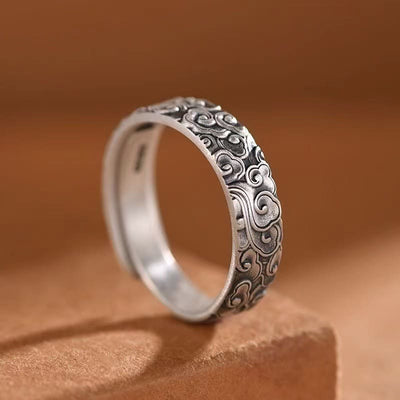Buddha Stones Vintage Auspicious Clouds Pattern Luck Ring Ring BS Auspicious Clouds(Size Adjustable)