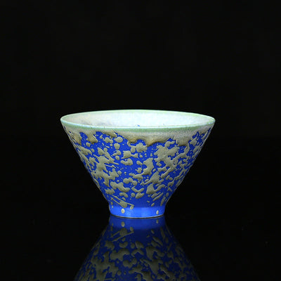 Buddha Stones Retro Blue Red Gradient Lotus Pattern Kiln Change Ceramic Teacup Kung Fu Tea Cup Bowl Cup BS Blue 7.4cm*4.5cm*60ml