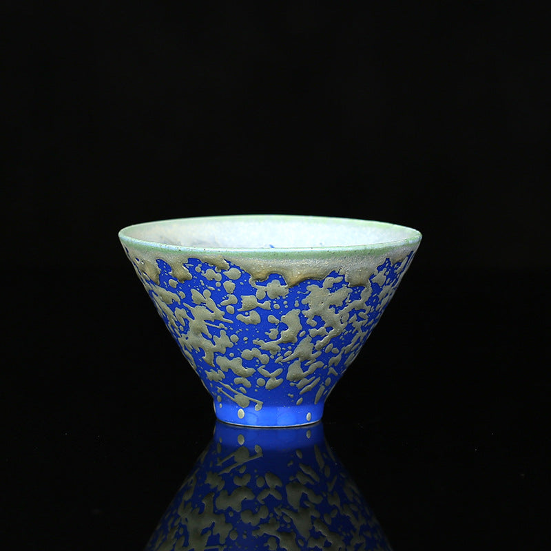Buddha Stones Retro Blue Red Gradient Lotus Pattern Kiln Change Ceramic Teacup Kung Fu Tea Cup Bowl Cup BS Blue 7.4cm*4.5cm*60ml