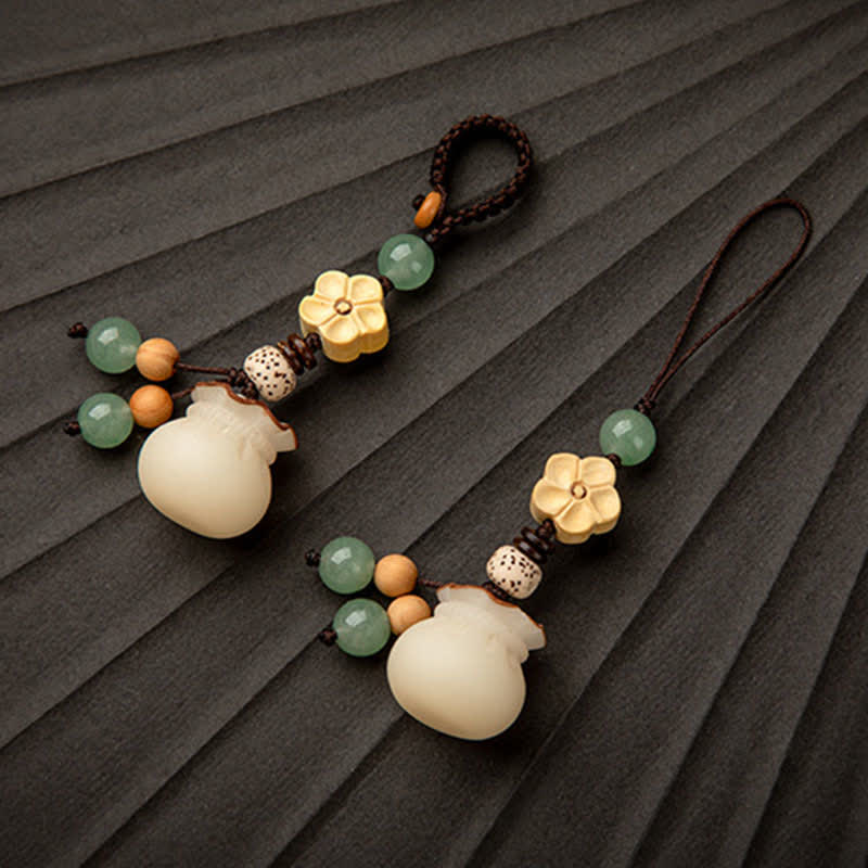 Buddha Stones Natural Bodhi Seed Money Bag Flower Blessing Prosperity Keychain Key Chain BS 16