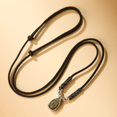 Buddha Stones Tibetan 925 Sterling Silver Zakiram Goddess of Wealth Protection Rope Necklace Pendant Necklaces & Pendants BS Black Rope