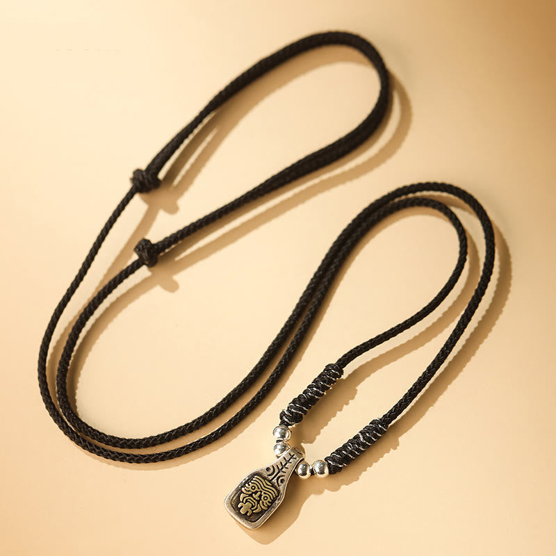 Buddha Stones Tibetan 925 Sterling Silver Zakiram Goddess of Wealth Protection Rope Necklace Pendant Necklaces & Pendants BS Black Rope
