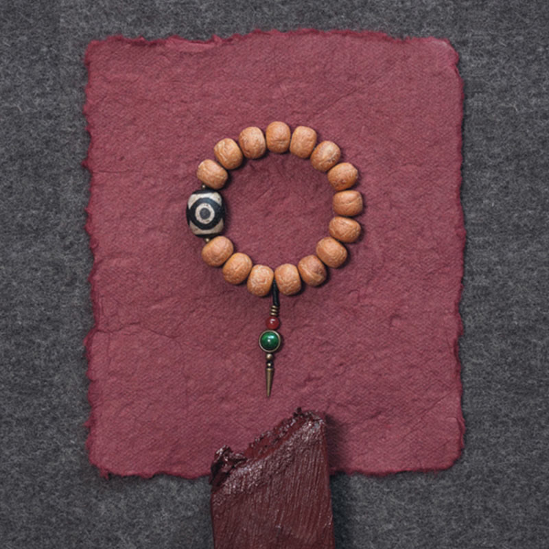 Buddha Stones Tibet Bodhi Seed Dzi Bead Peace Charm Wrist Mala Bracelet Wrist Mala BS 6
