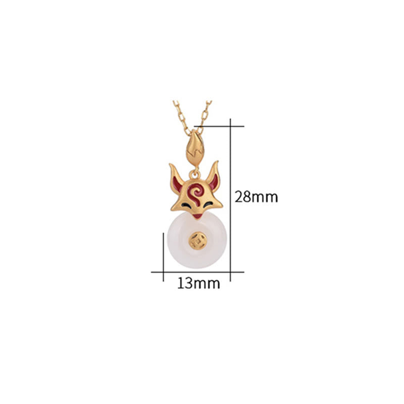 Buddha Stones White Jade Fox Copper Coin Protection Luck Necklace Pendant Necklaces & Pendants BS 5