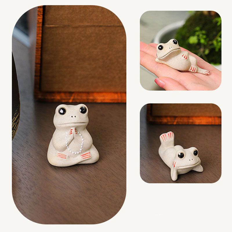 Buddha Stones Mini Small Praying Frog Ceramic Wealth Prosperity Home Tea Pet Figurine Decoration Decorations BS 6