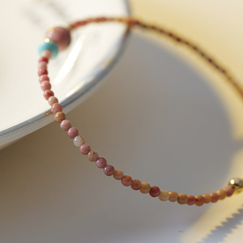 Buddha Stones 14K Gold Plated Natural Rhodonite Loving Energy Chain Bracelet Bracelet BS 2